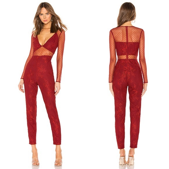 Lovers + Friends Pants - NWT: Lovers + Friends Larkin Lace Red Jumpsuit
